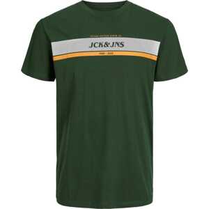 JACK & JONES Tričko 'ALEX' tmavě zelená / oranžová / bílá