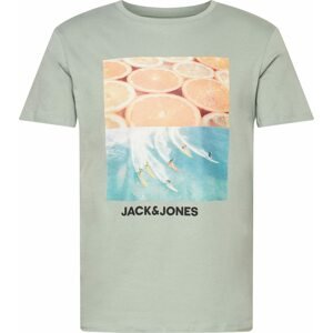 JACK & JONES Tričko 'Billboard' světlemodrá / kouřově šedá / oranžová / černá