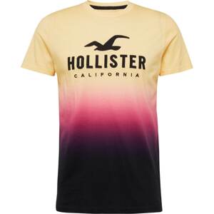 Tričko Hollister krémová / svítivě růžová / černá