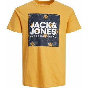 Tričko 'LOKY' jack & jones noční modrá / zlatě žlutá / bílá