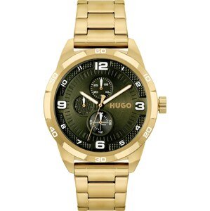 HUGO Analogové hodinky zlatá / zelená / bílá