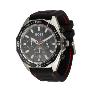 BOSS Black Analogové hodinky '44MM/CHRONO/5ATM/SS CASE/BLACK DIAL/BLAC'  červená / černá / stříbrná