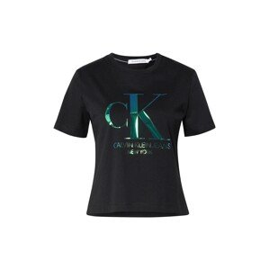 Calvin Klein Tričko 'IRIDESCENT CK STRAIGHT TEE'  zelená / černá