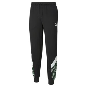 PUMA Sportovní kalhoty  černá / bílá / trávově zelená