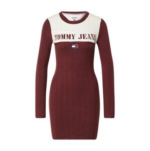 Tommy Jeans Úpletové šaty bordó / bílá
