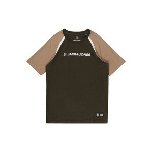 Jack & Jones Junior Tričko 'LOGAN' světle hnědá / tmavě zelená / bílá